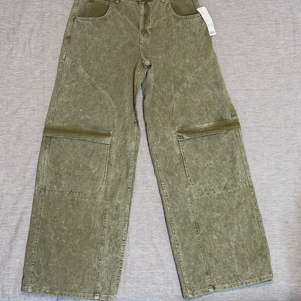 BDG Urban Outfitters Baggy Wide Leg Cargo Jeans Olive Green Size 28